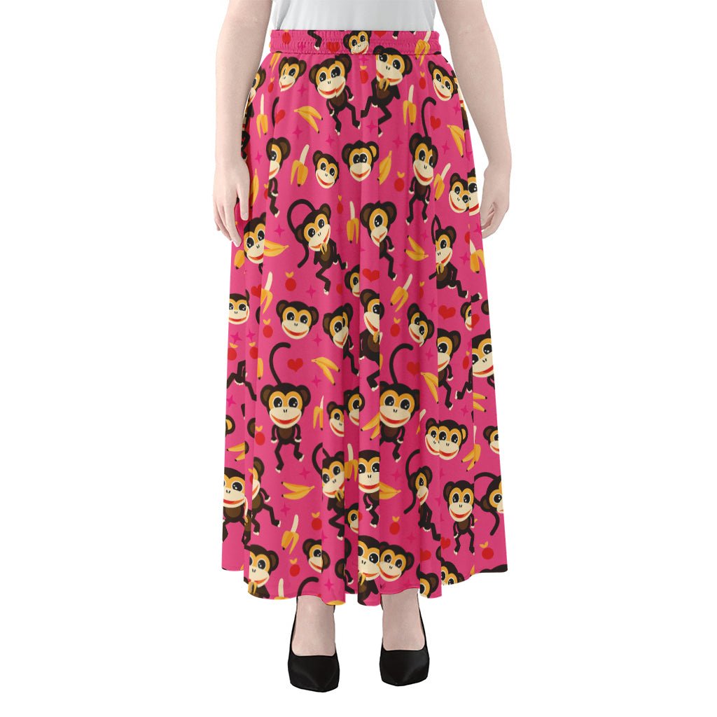 Monkey And Banana Pattern Print Chiffon Maxi Skirt