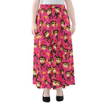 Monkey And Banana Pattern Print Chiffon Maxi Skirt