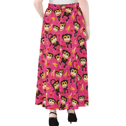 Monkey And Banana Pattern Print Chiffon Maxi Skirt