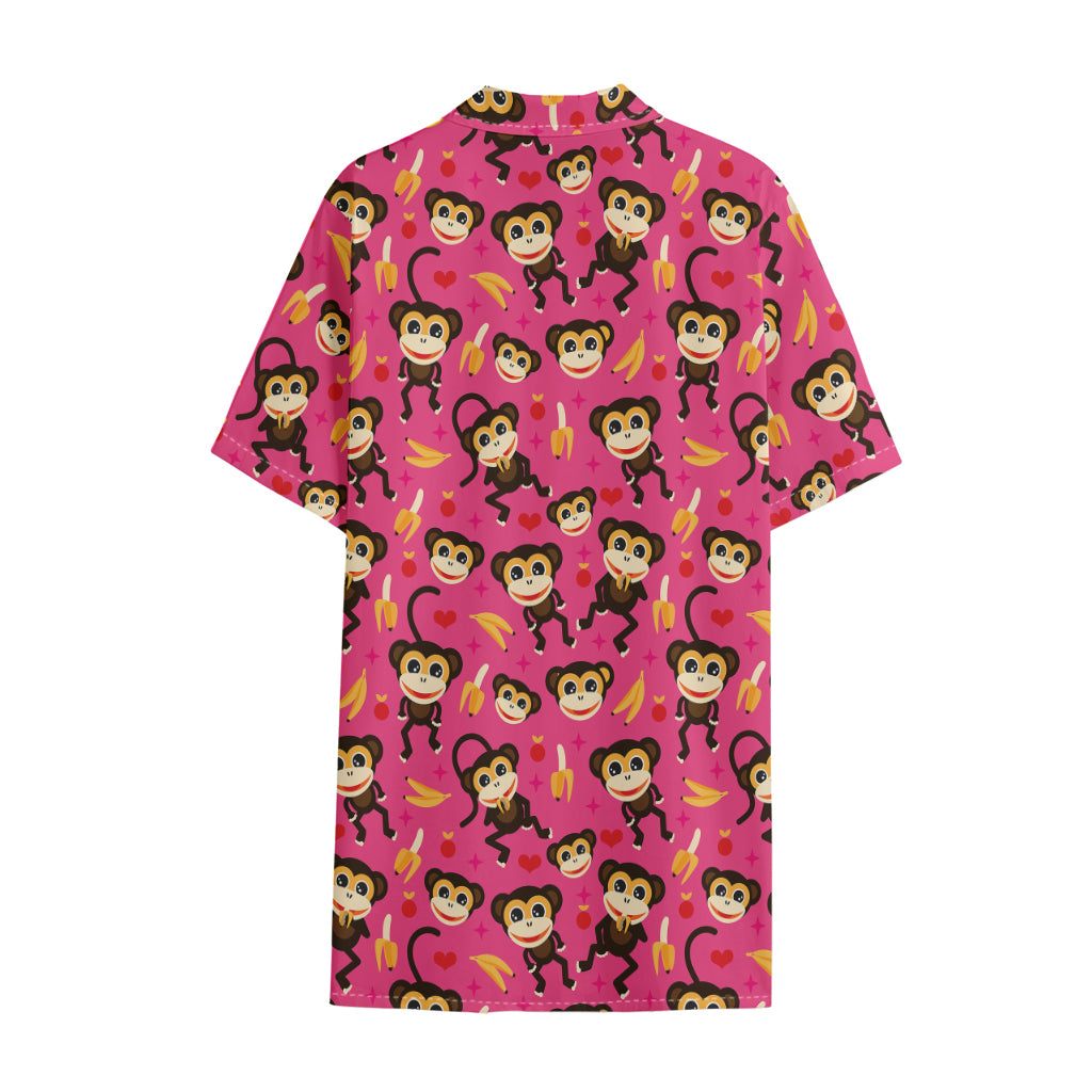 Monkey And Banana Pattern Print Cotton Hawaiian Shirt