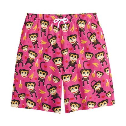 Monkey And Banana Pattern Print Cotton Shorts