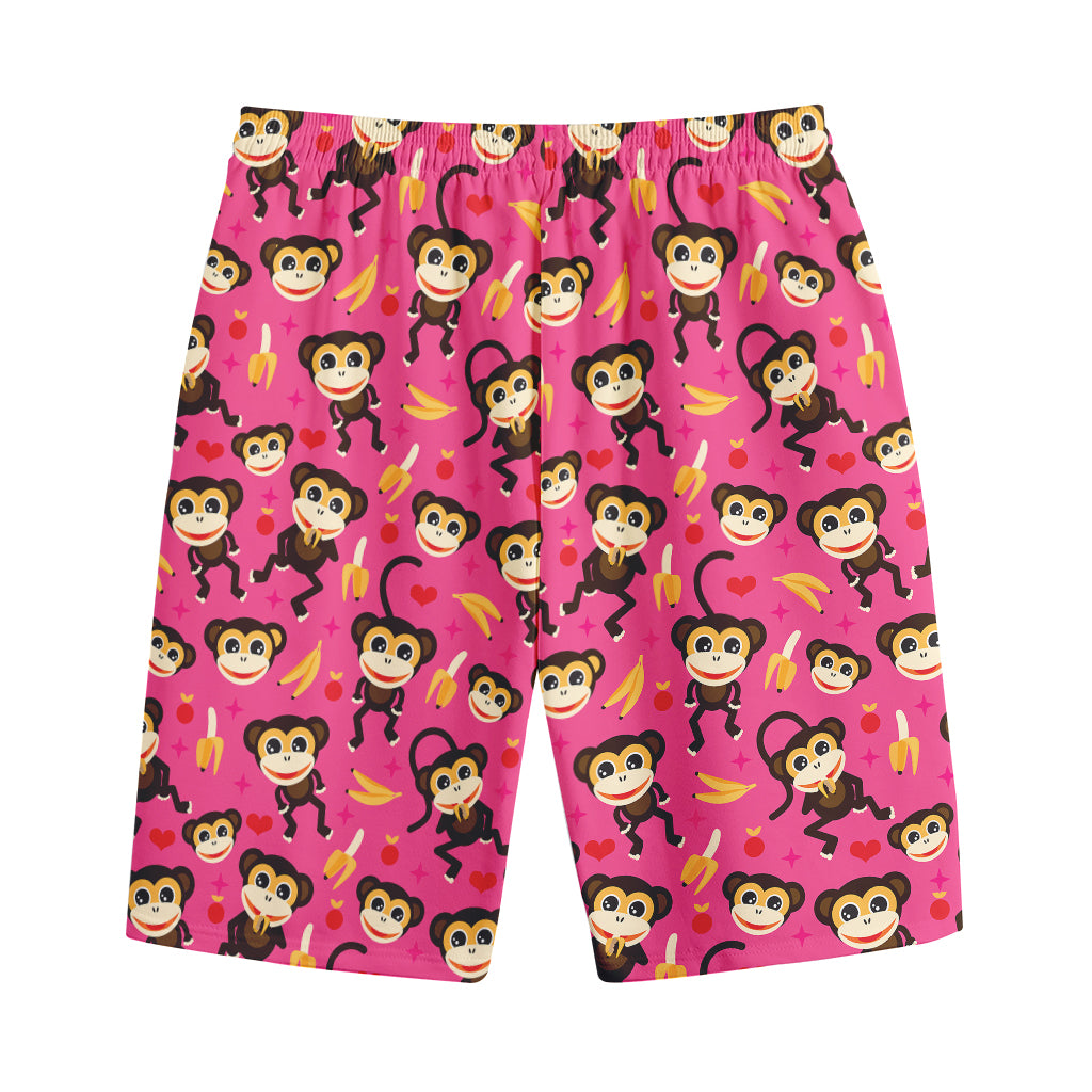 Monkey And Banana Pattern Print Cotton Shorts