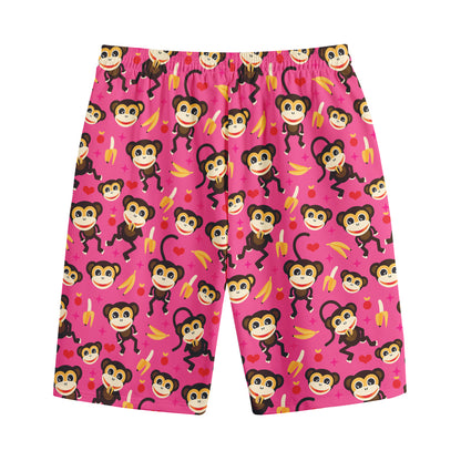 Monkey And Banana Pattern Print Cotton Shorts
