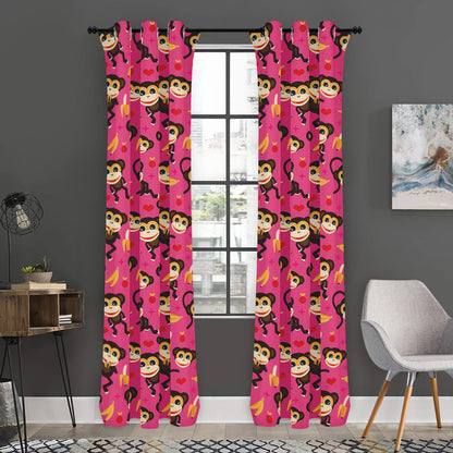 Monkey And Banana Pattern Print Curtain