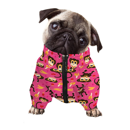 Monkey And Banana Pattern Print Dog Zip Up Jacket