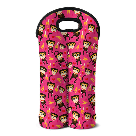 Monkey And Banana Pattern Print Double Neoprene Wine Tote