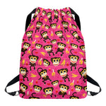 Monkey And Banana Pattern Print Drawstring Backpack