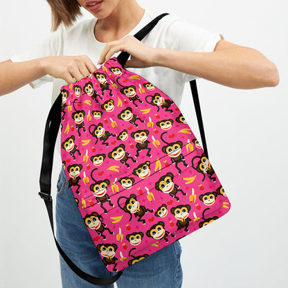 Monkey And Banana Pattern Print Drawstring Backpack