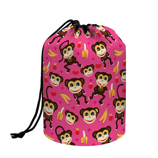 Monkey And Banana Pattern Print Drawstring Makeup Bag