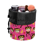 Monkey And Banana Pattern Print Drawstring Makeup Bag