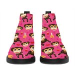 Monkey And Banana Pattern Print Flat Ankle Boots