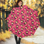 Monkey And Banana Pattern Print Foldable Umbrella