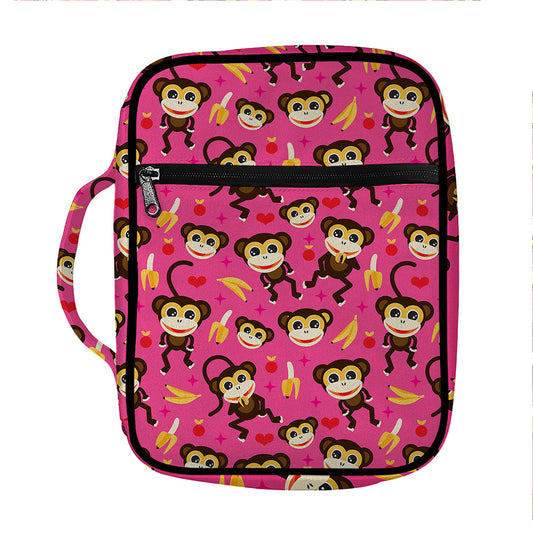 Monkey And Banana Pattern Print Front Pocket Bible Bag