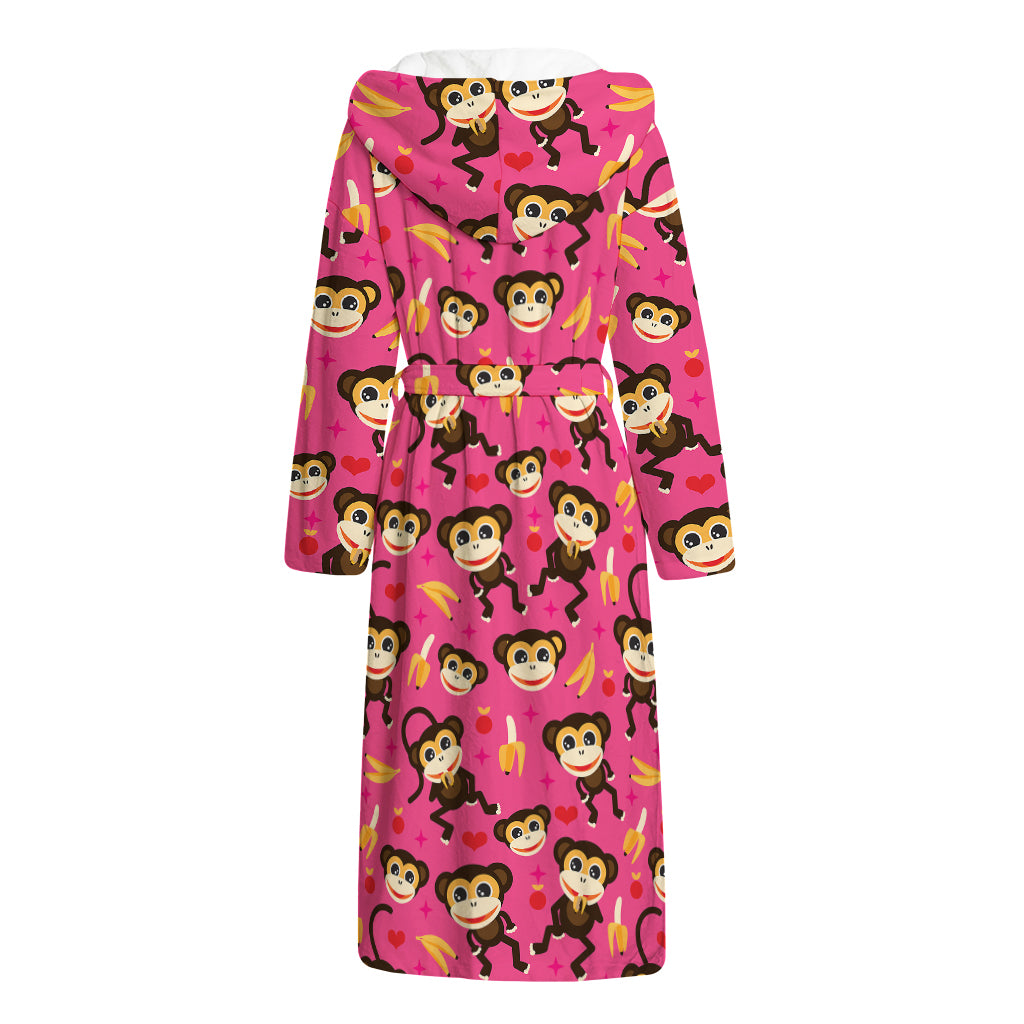 Monkey And Banana Pattern Print Hooded Bathrobe