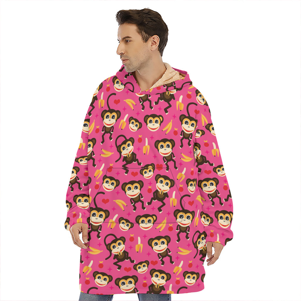 Monkey And Banana Pattern Print Hoodie Blanket