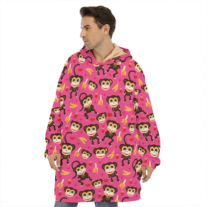 Monkey And Banana Pattern Print Hoodie Blanket