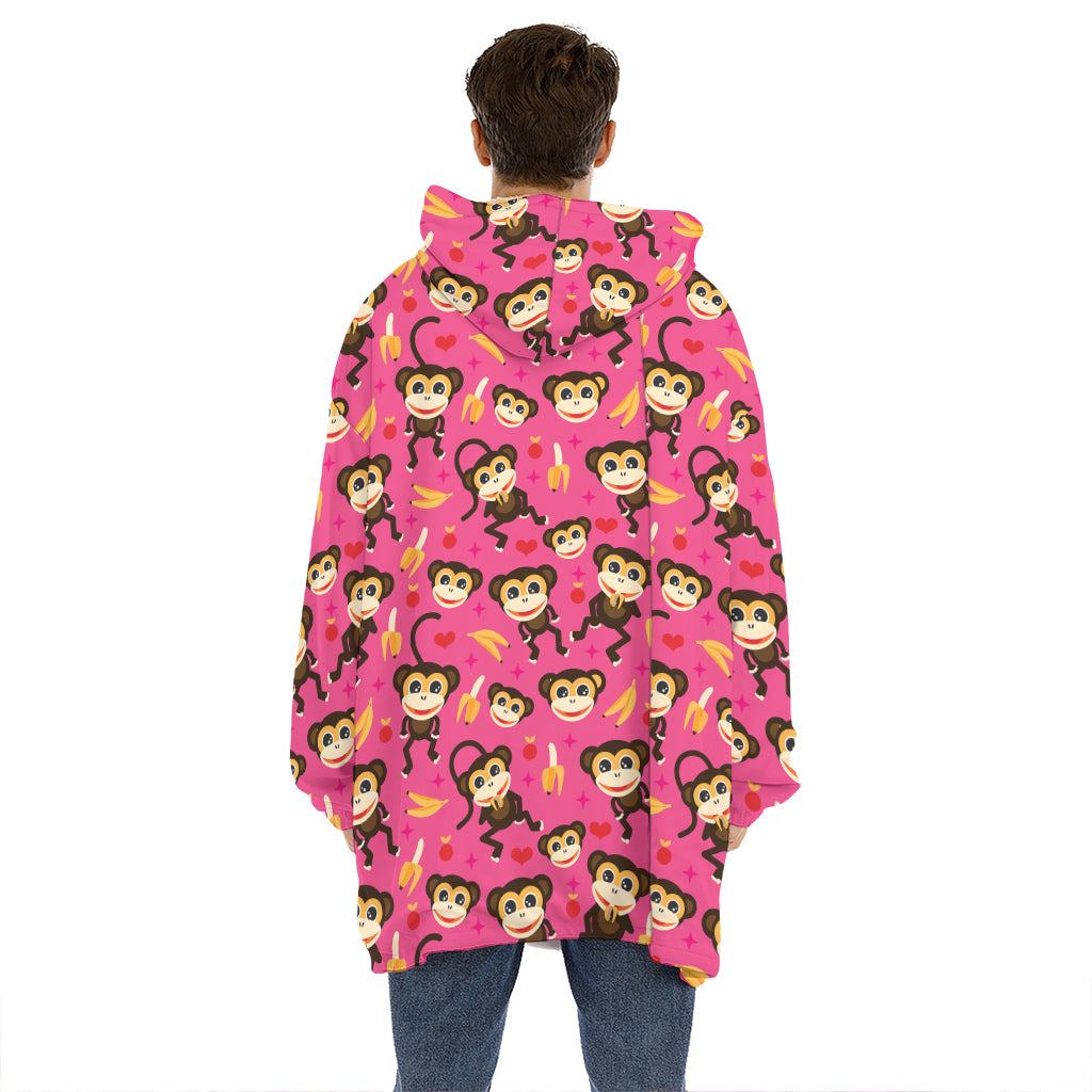 Monkey And Banana Pattern Print Hoodie Blanket