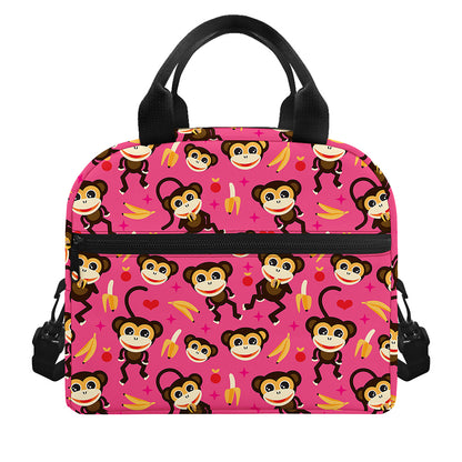 Monkey And Banana Pattern Print Insulated Lunch Bag