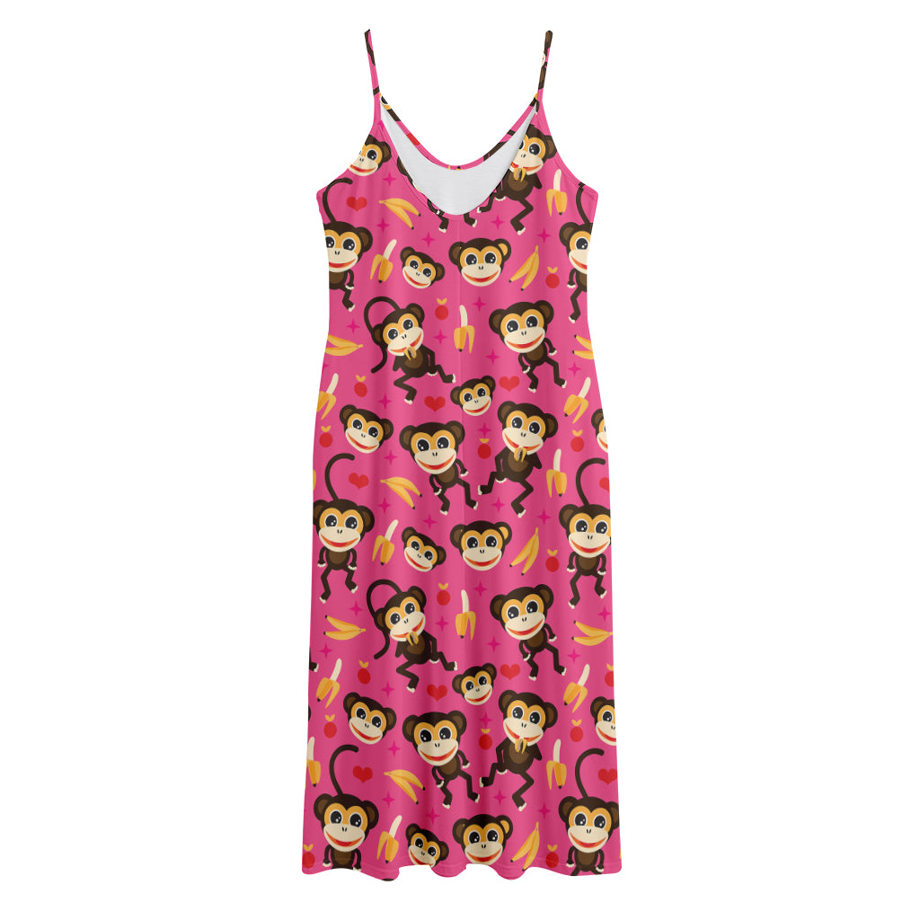Monkey And Banana Pattern Print Jersey Midi Cami Dress