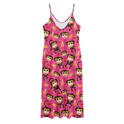 Monkey And Banana Pattern Print Jersey Midi Cami Dress