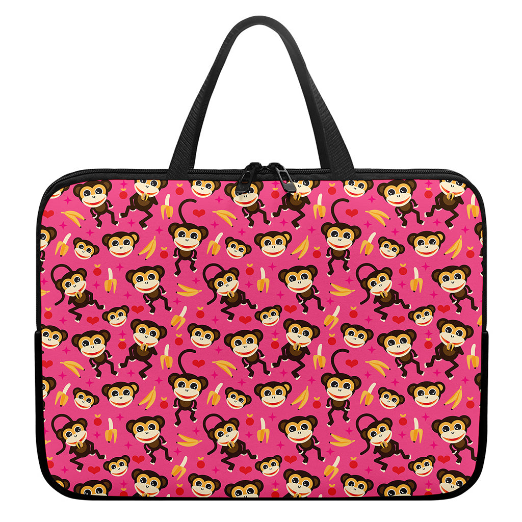 Monkey And Banana Pattern Print Laptop Sleeve With Handle