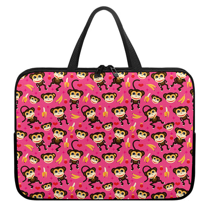 Monkey And Banana Pattern Print Laptop Sleeve With Handle