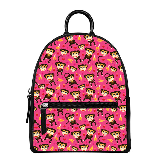 Monkey And Banana Pattern Print Leather Backpack