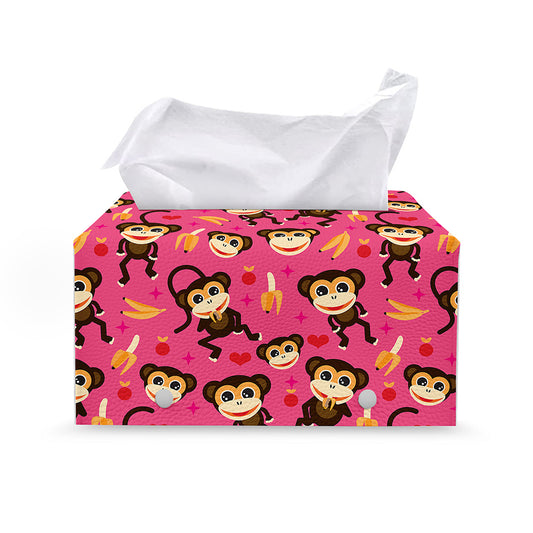 Monkey And Banana Pattern Print Leather Tissue Box Cover