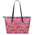 Monkey And Banana Pattern Print Leather Tote Bag With Zipper