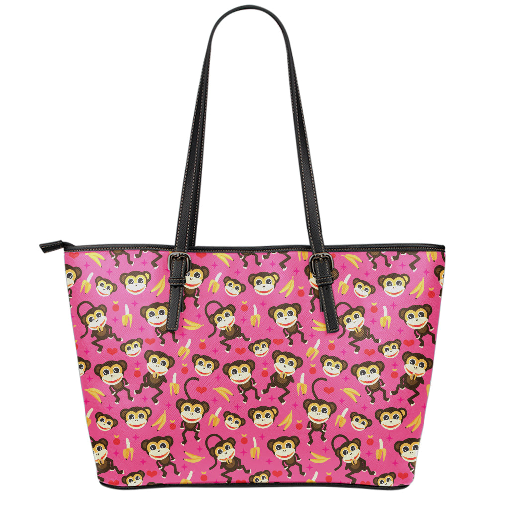 Monkey And Banana Pattern Print Leather Tote Bag