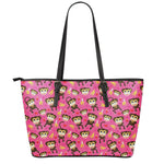 Monkey And Banana Pattern Print Leather Tote Bag