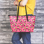 Monkey And Banana Pattern Print Leather Tote Bag