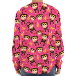 Monkey And Banana Pattern Print Long Sleeve Baseball Jersey