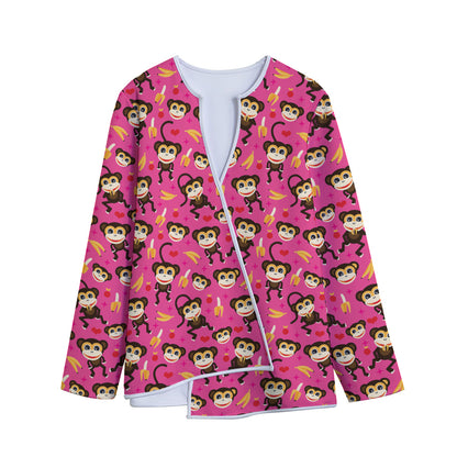 Monkey And Banana Pattern Print Long Sleeve Short Coat