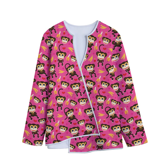 Monkey And Banana Pattern Print Long Sleeve Short Coat