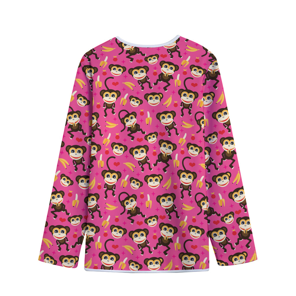 Monkey And Banana Pattern Print Long Sleeve Short Coat