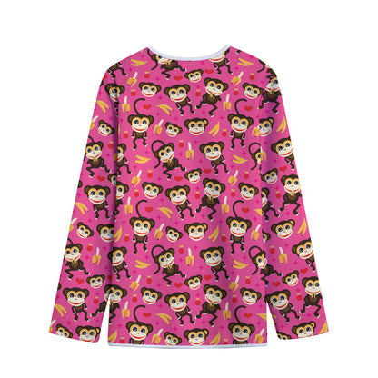 Monkey And Banana Pattern Print Long Sleeve Short Coat