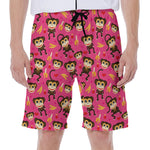 Monkey And Banana Pattern Print Men's Beach Shorts