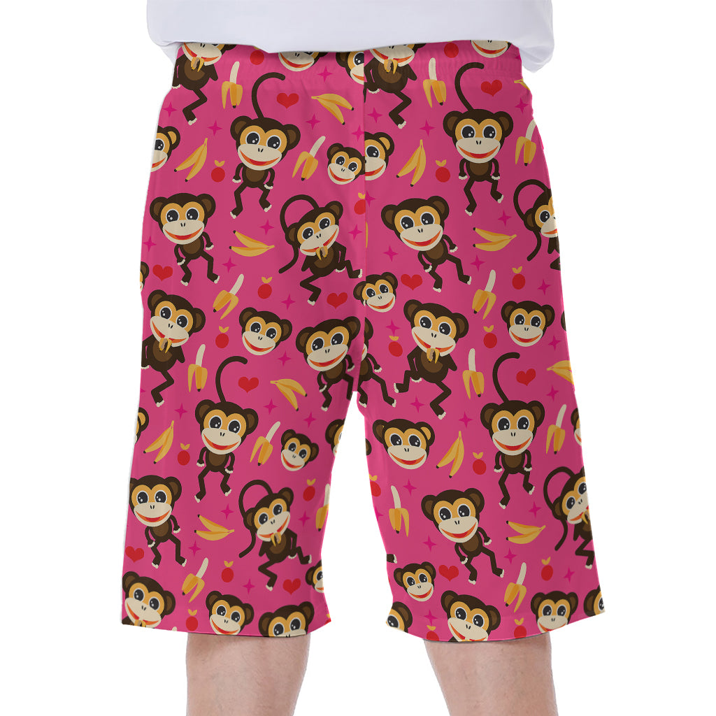 Monkey And Banana Pattern Print Men's Beach Shorts