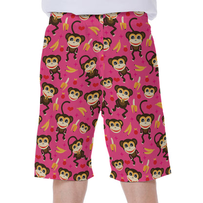 Monkey And Banana Pattern Print Men's Beach Shorts