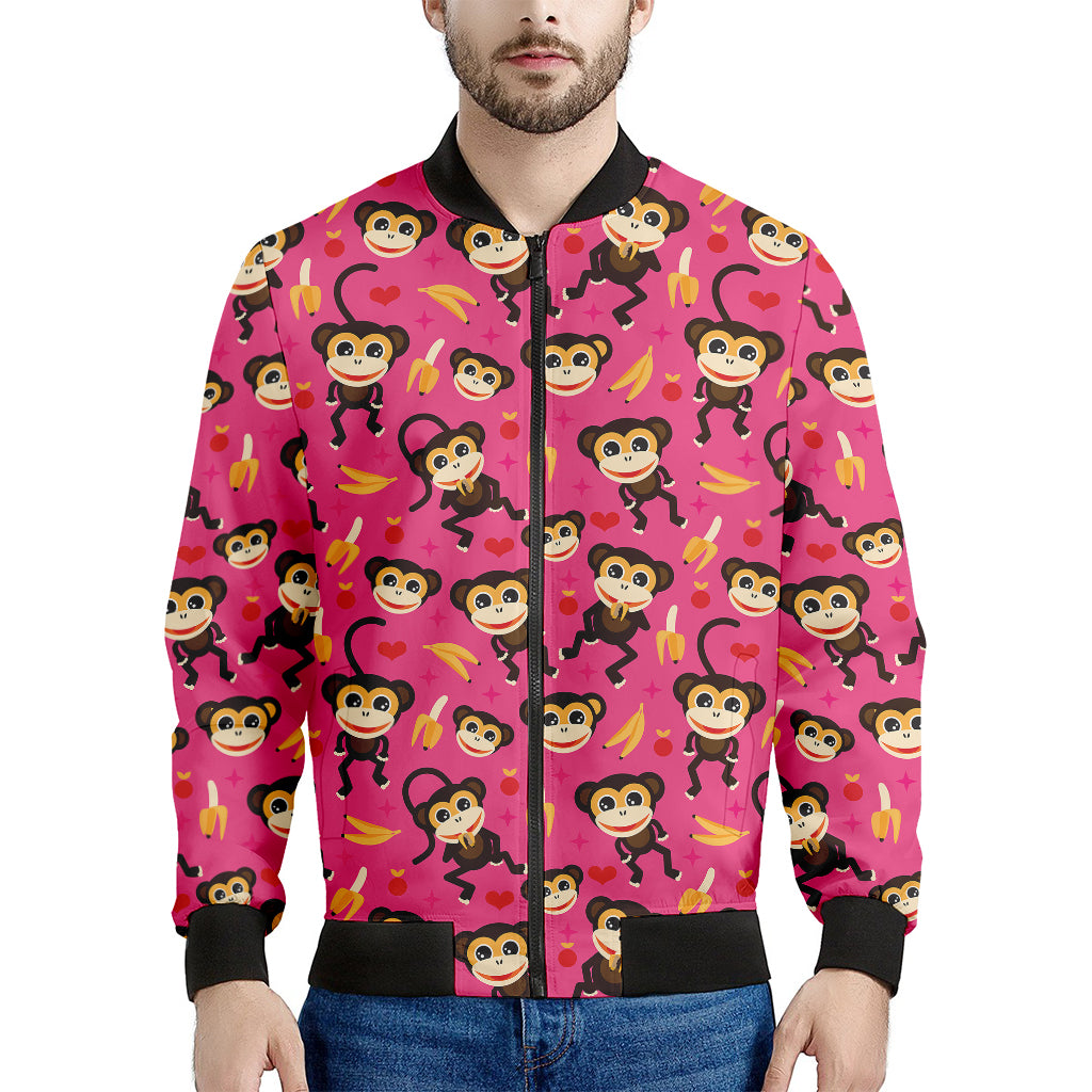 Monkey And Banana Pattern Print Men's Bomber Jacket