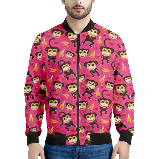 Monkey And Banana Pattern Print Men's Bomber Jacket
