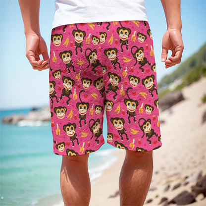 Monkey And Banana Pattern Print Men's Cargo Shorts