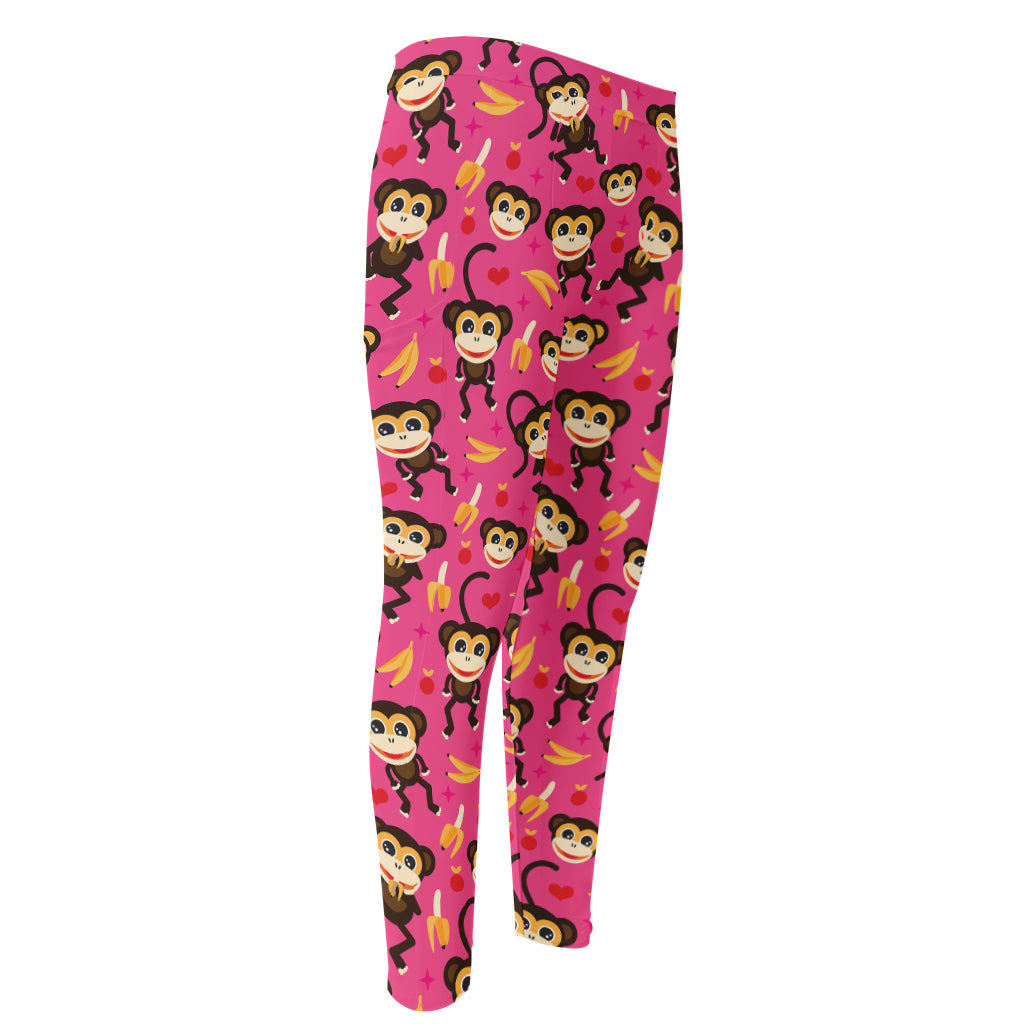 Monkey And Banana Pattern Print Men's Compression Pants