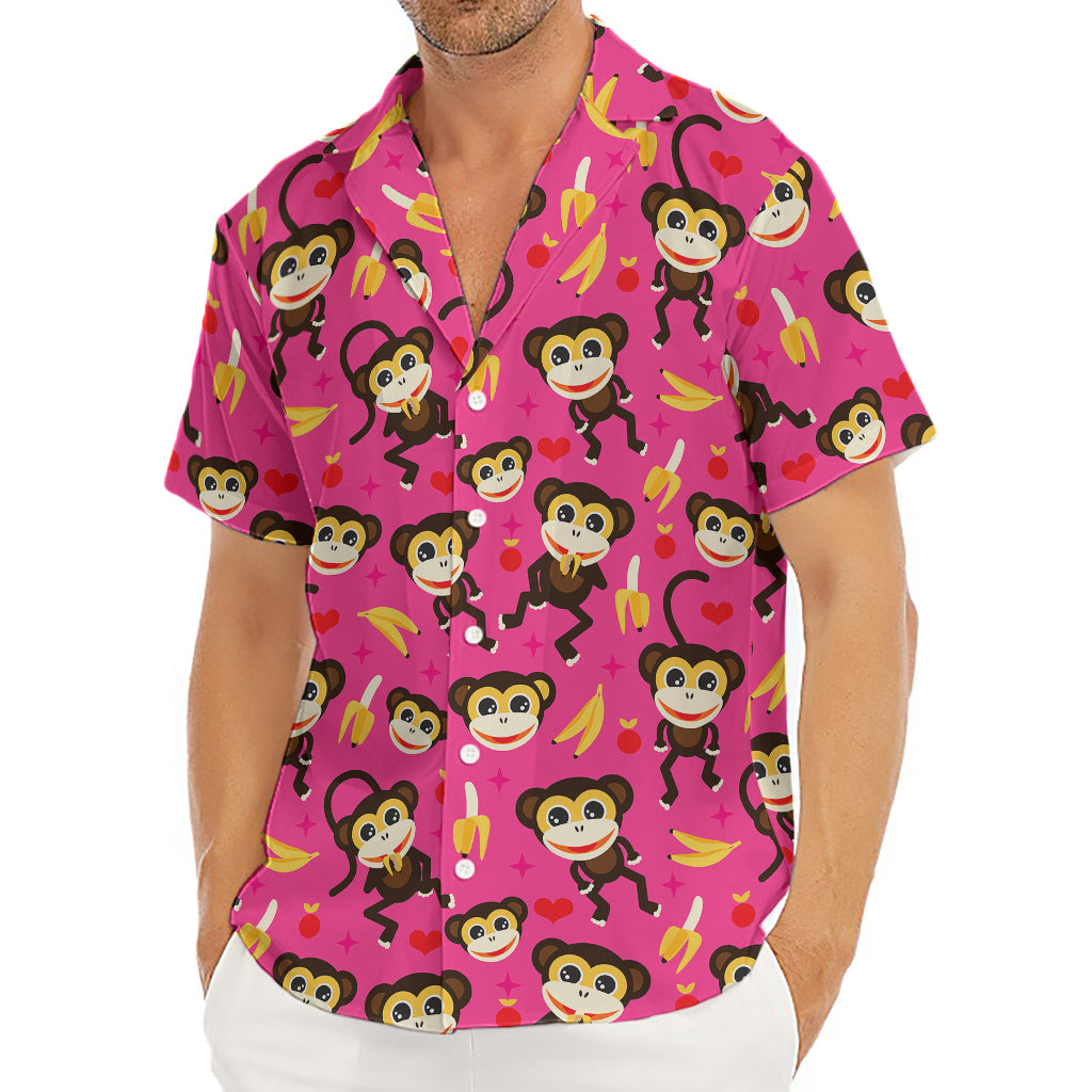 Monkey And Banana Pattern Print Men's Deep V-Neck Shirt