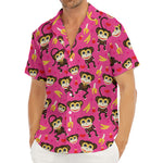 Monkey And Banana Pattern Print Men's Deep V-Neck Shirt