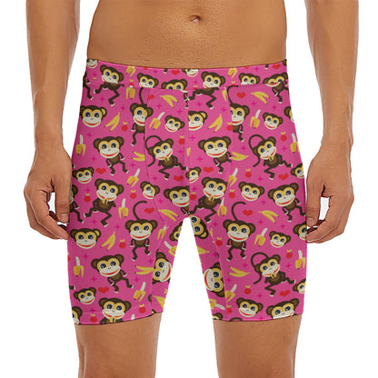 Monkey And Banana Pattern Print Men's Long Boxer Briefs