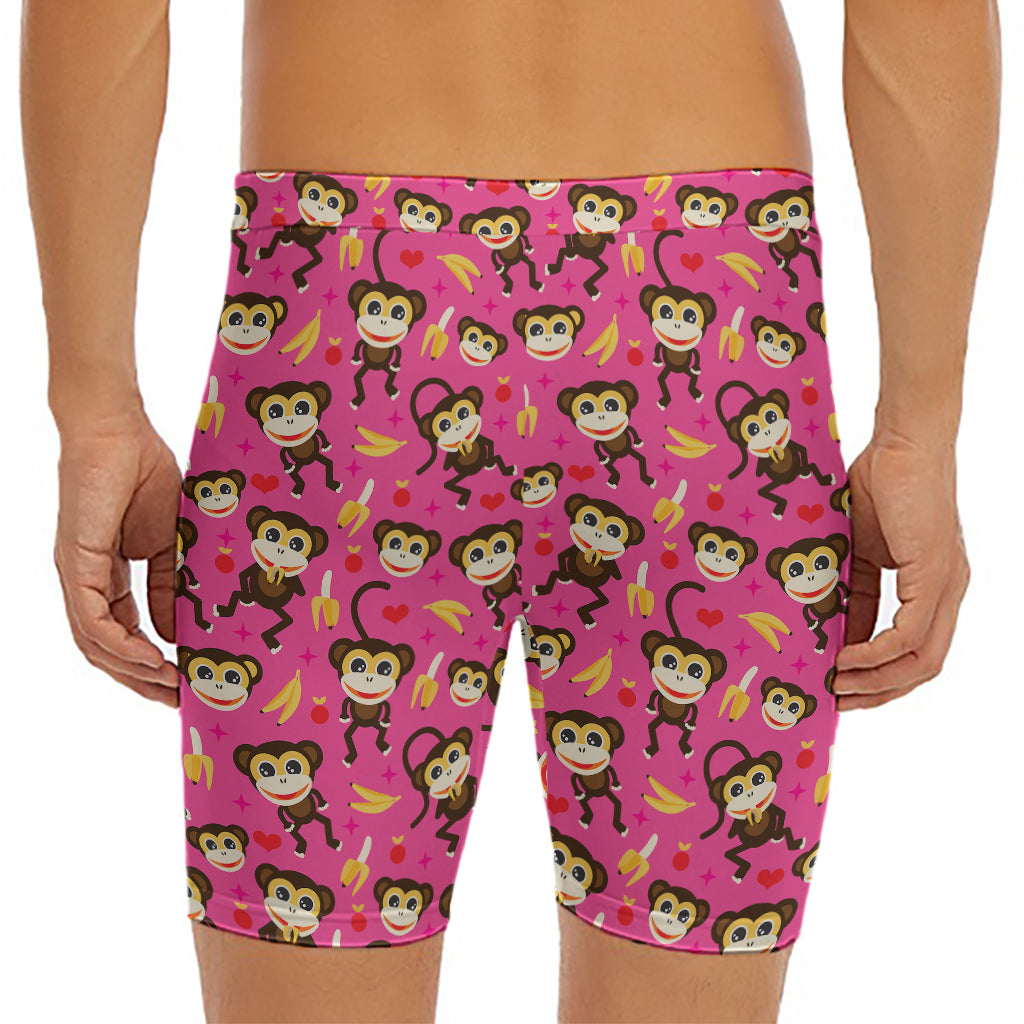 Monkey And Banana Pattern Print Men's Long Boxer Briefs