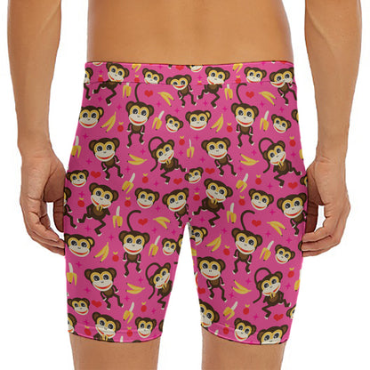 Monkey And Banana Pattern Print Men's Long Boxer Briefs