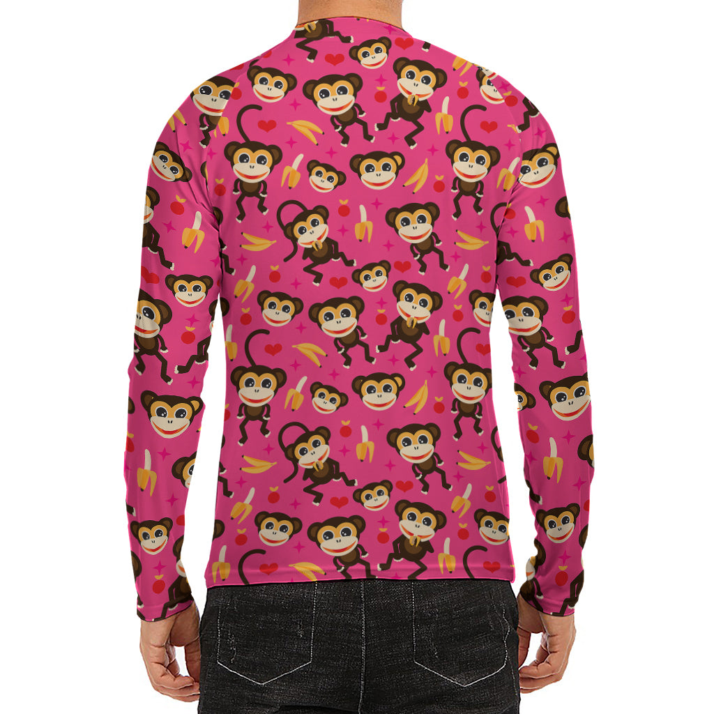 Monkey And Banana Pattern Print Men's Long Sleeve Rash Guard